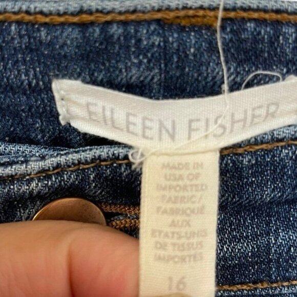 Eileen Fisher Size 16 Plus Organic Cotton Dark Wash Straight Leg - Picture 2 of 6